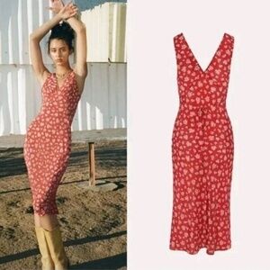 Realisation Par The Stephanie in Saffron Red Floral Silk Bias Cut Size S *Rare